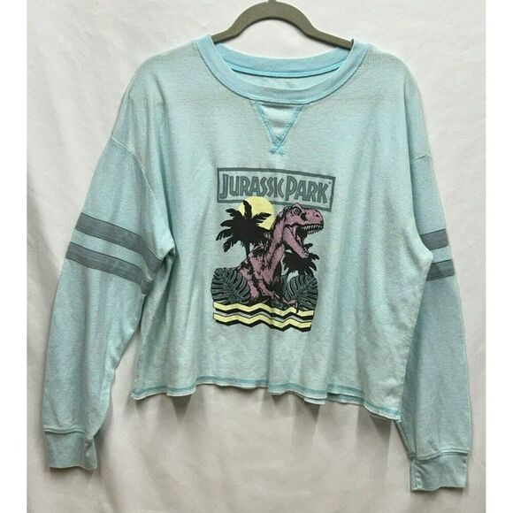 XL Jurassic World Blue‎ light Thermal  Crop top long sleeve light weight - Picture 1 of 7